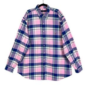 Polo Ralph Lauren Mens 2XLT Plaid Button Down Oxford Shirt Pink Blue Classic Fit